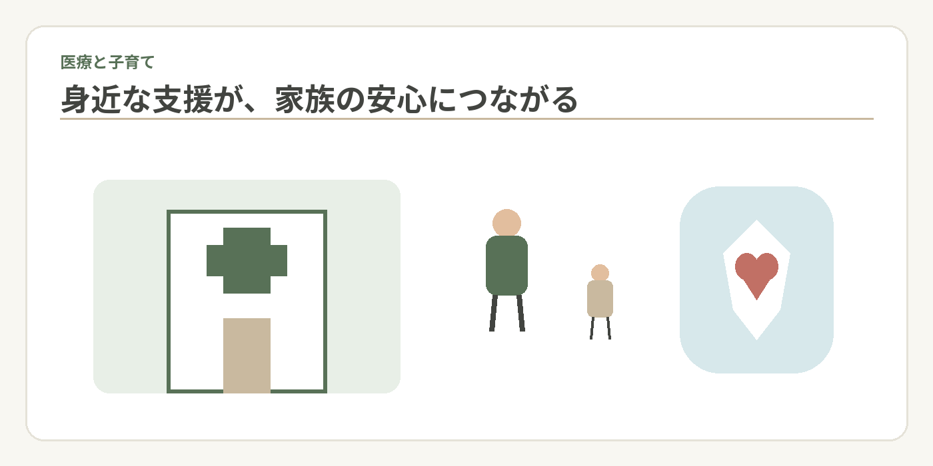 医療や保育の身近な支援は、子育て世帯の安心につながります